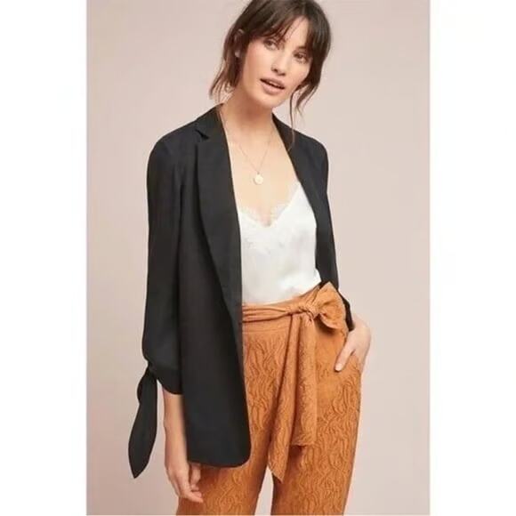 Cartonnier x Anthropologie Lloyd Single Button Tie Sleeve Blazer Jacket 10 Black - Picture 1 of 7